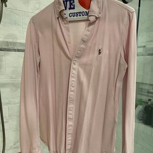 Ralph Lauren pink long sleeved polo shirt. Size medium.